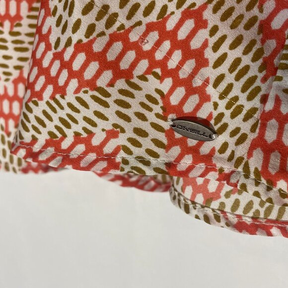 O'NEILL Woven Adjustable Tie Top Boho High Neck Strappy Coral/Khaki Small - Picture 4 of 6